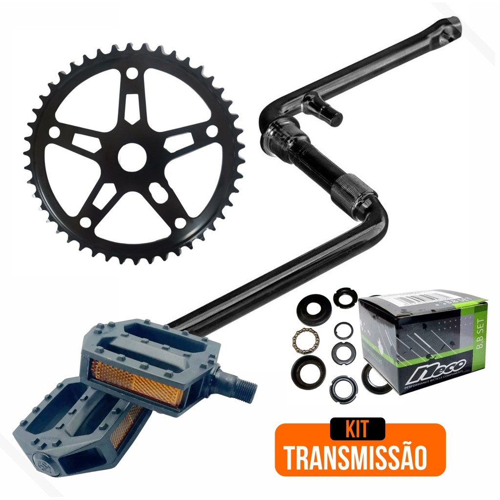 Transmissão Bike 26 - Central 45mm + Pedivela 165mm + Roda Dentada 46d + Pedal Nylon Plataforma