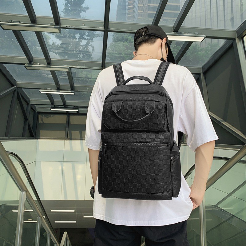 Mochila Masculina À Prova D'água PU Mochila Notebook Grande Capacidade Estilo Executivo Bolsa Escolar para Computador