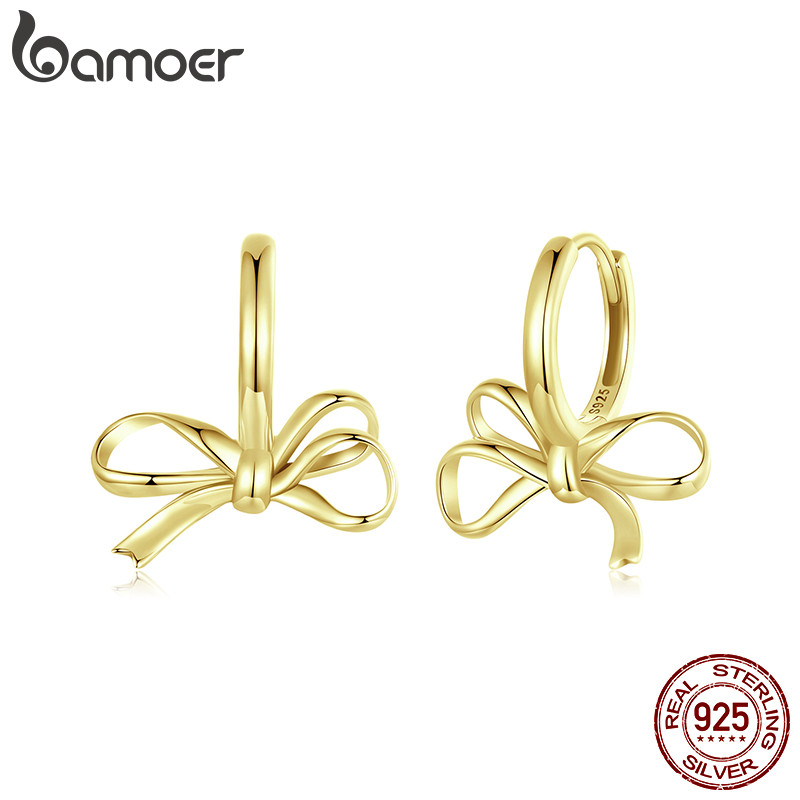 Bamoer 925 Sterling Sliver Hoop Brincos Arco Cor Dourada Design Joias Presentes Para Mulheres em Oferta na Shopee