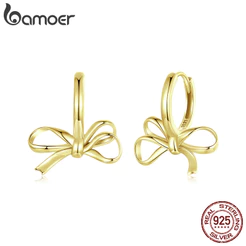 Bamoer 925 Sterling Sliver Hoop Brincos Arco Cor Dourada Design Joias Presentes Para Mulheres