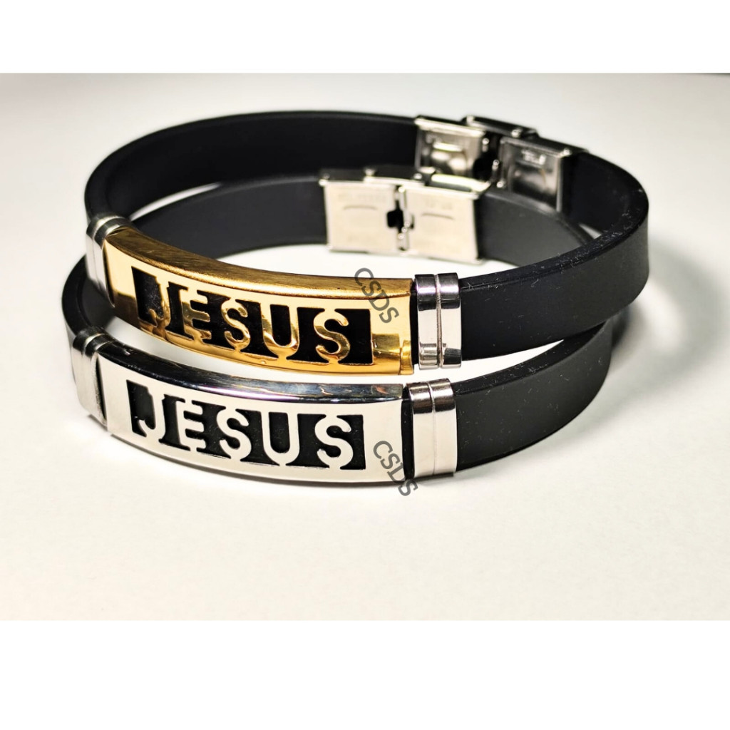 kit 2 Pulseira Masculina Feminina Silicone JESUS Placa Aço Inoxidável Ajustável Promoção Original em Oferta na Shopee