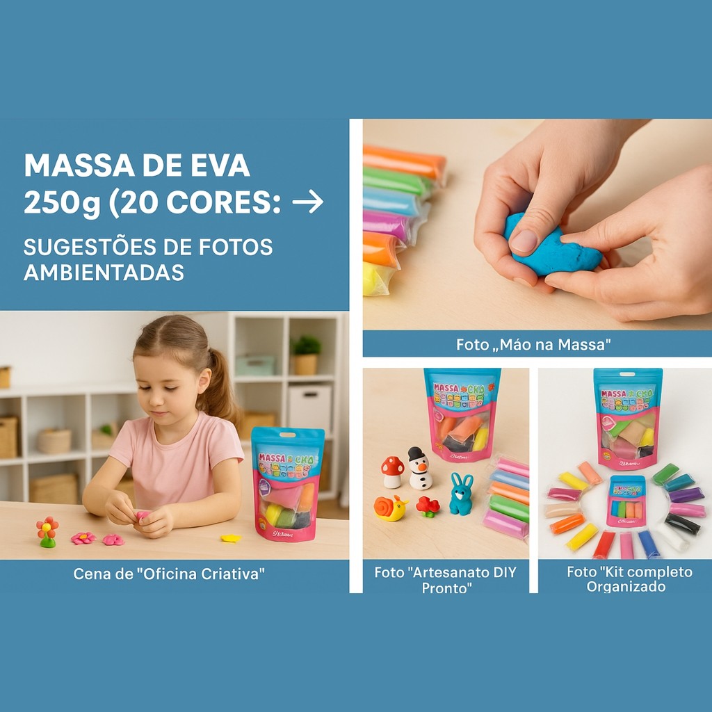 Massa EVA 250g 20 Cores Secagem Natural Artesanato