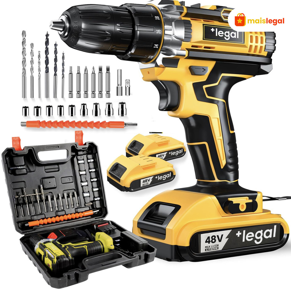 Furadeira/Parafusadeira 26V/48V Dual Baterias, Conjunto com Estuche e Ferramentas Inclusas em Oferta na Shopee