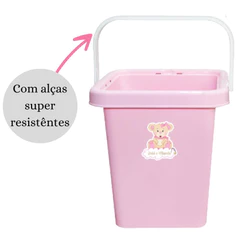 Balde Bebê Monte Líbano Infantil Quadrado Urso 7 Litros Rosa