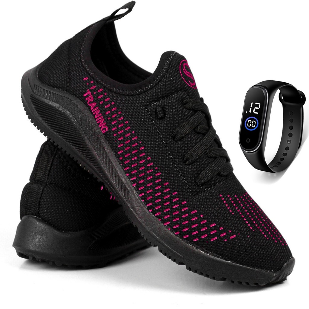 Tenis Para Caminhada Feminino Academia Corrida Esportivo Crossfit Ortopedico Confortavel + Relogio