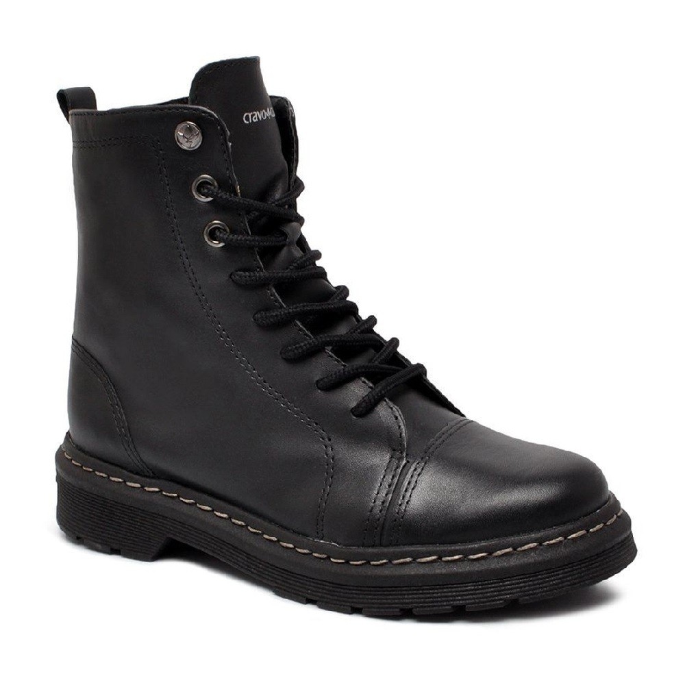 Bota Cravo e Canella Coturno Janis em Couro 85653C Preto