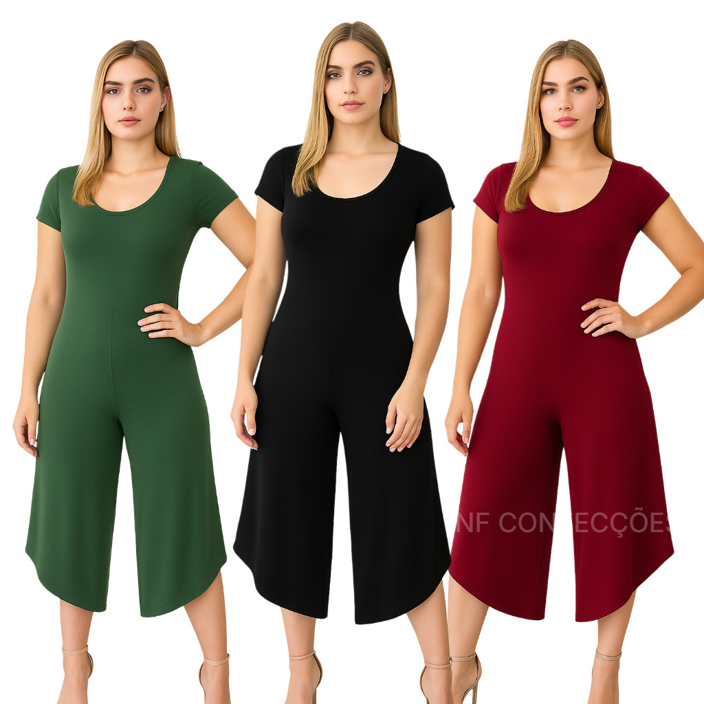 Macacão de manga Pantacourt Viscolycra pantacurt liso entrega rápida tamanho único NF