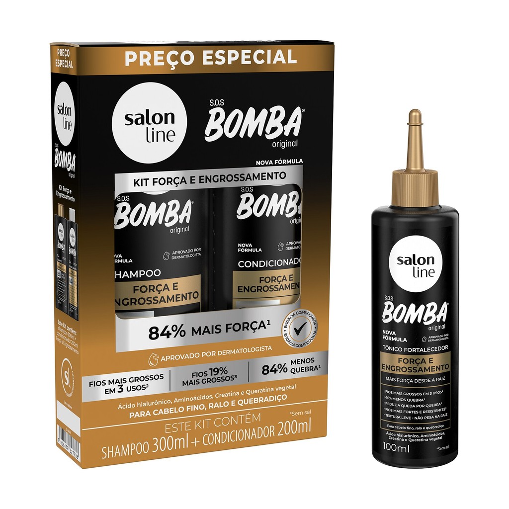 Kit SOS Bomba Shampoo + Condicionador e Tônico Força e Engrossamento em Oferta na Shopee