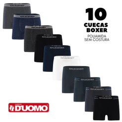 KIT 10 Cuecas Boxer Duomo Original Sem Costura em Poliamida