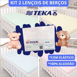 KIT 2 Lençol Berço Teka Baby Malha com Elástico 100% Algodão 70cm x 130cm x 12cm