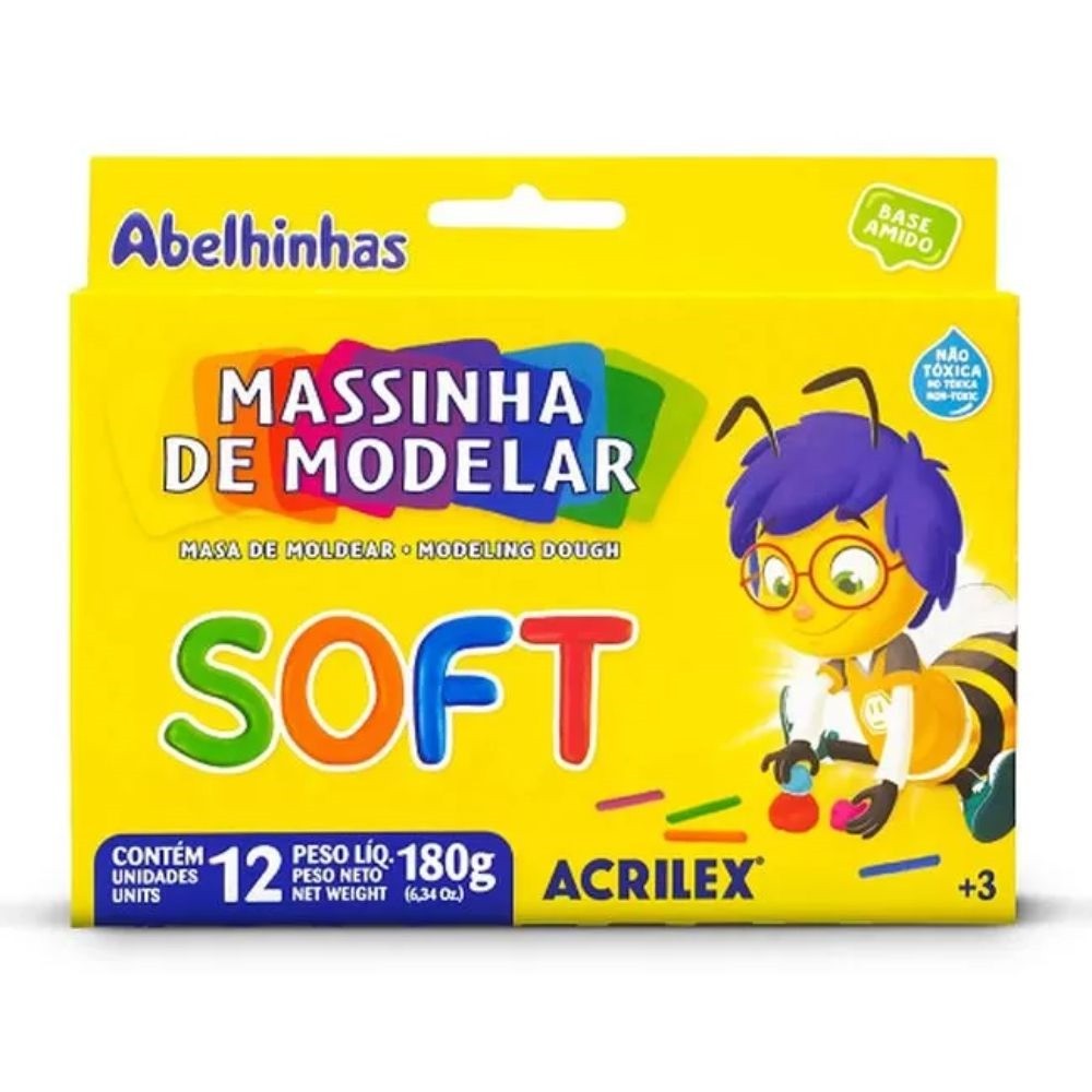 Massinha De Modelar Escolar 12 Cores Soft Acrilex Infantil Cor Colorido
