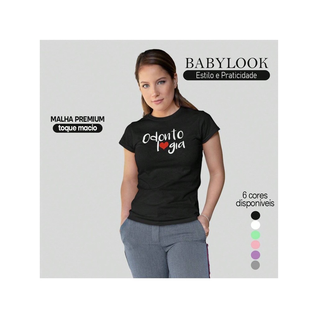 Camiseta Babylook Curso Odonto Feminina Manga Curta 100% Algodão Varias Cores Pronta Entrega