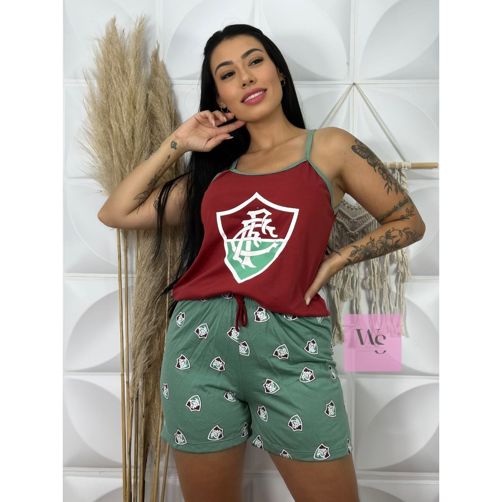 Baby Doll Feminino Roupa de Dormir Estampado Times em Oferta na Shopee