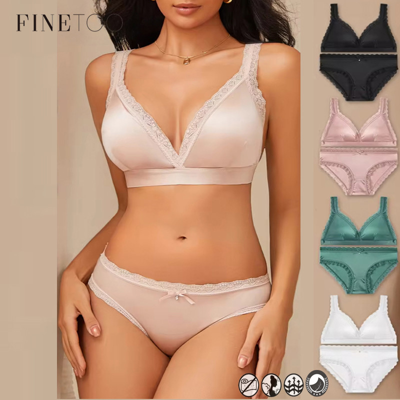 FINETOO Feminino Sexy Conjunto De Sutiã De Renda Sem Costura Calcinha De Cintura Baixa Bralette Lingerie Esporte Fio Elá - Women Clothes