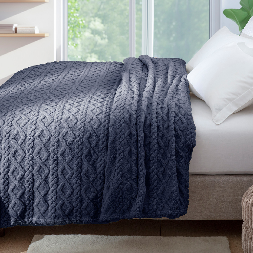 Cobertor Manta Casal Tricot Azul Microfibra Soft Toque Macio 2,20x1,80m Jolitex Dyuri Jacquard em Oferta na Shopee