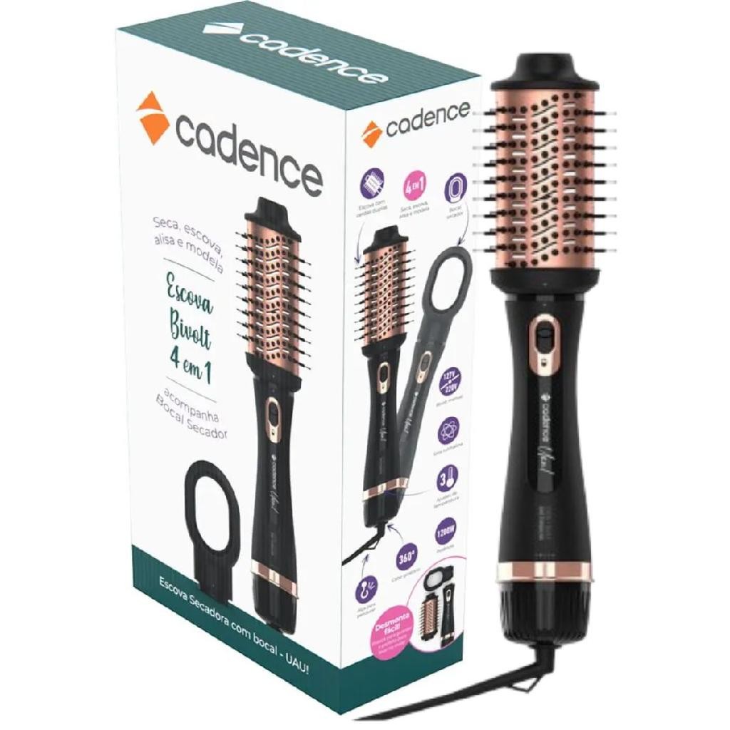 Escova Secadora Cadence  ESC800 UAU 4 em 1 Leve 3 Velocidades Cabo Giratório Rose E Preto Bivolt Chaveado