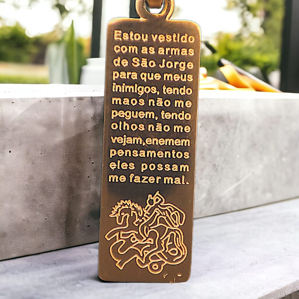 Corrente Aço Inoxidável 316L e Pingente Retangular São Jorge Guerreiro Aço Inox banhado a Ouro 18K em Oferta na Shopee