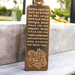 Corrente Aço Inoxidável 316L e Pingente Retangular São Jorge Guerreiro Aço Inox banhado a Ouro 18K em Oferta na Shopee