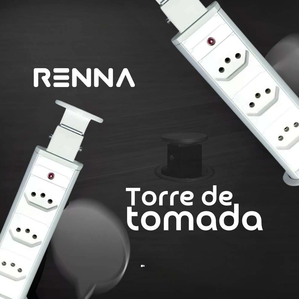 Torre 3 Tomadas Multiplug Bivolt 16A Branca Renna Totem de Tomadas Embutidas Design Compacto Eletricidade · foto 2