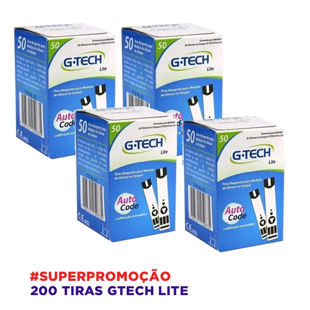 Tiras Glicose Fita Glicemia 200 Unid Gtech