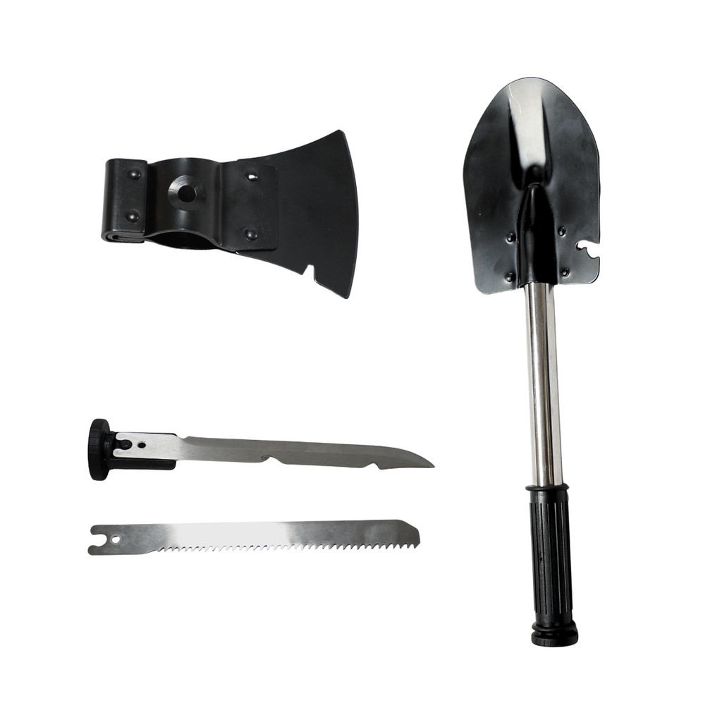 Kit Pá Machado Faca e Serra 4 em 1 Ideal para Camping Trilhas Pesca e Aventura ao Ar Livre