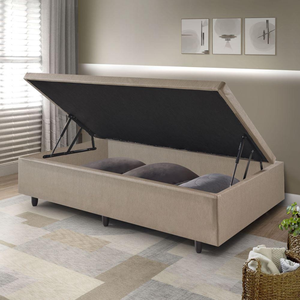 Base Box Baú Solteiro 88x188x42cm Courino Linho Bege