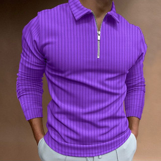 Novo estilo camisa POLO com zíper listras impressão em cor sólida Digital masculino manga longa POLO abeto