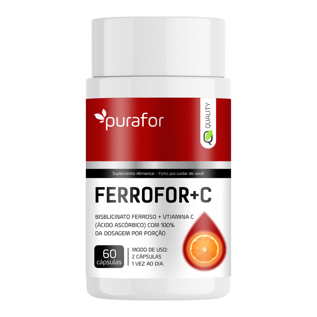 Ferrofor + Vitamina C Purafor Quality Suplemento de Ferro com Alta Absorção 60 Cápsulas
