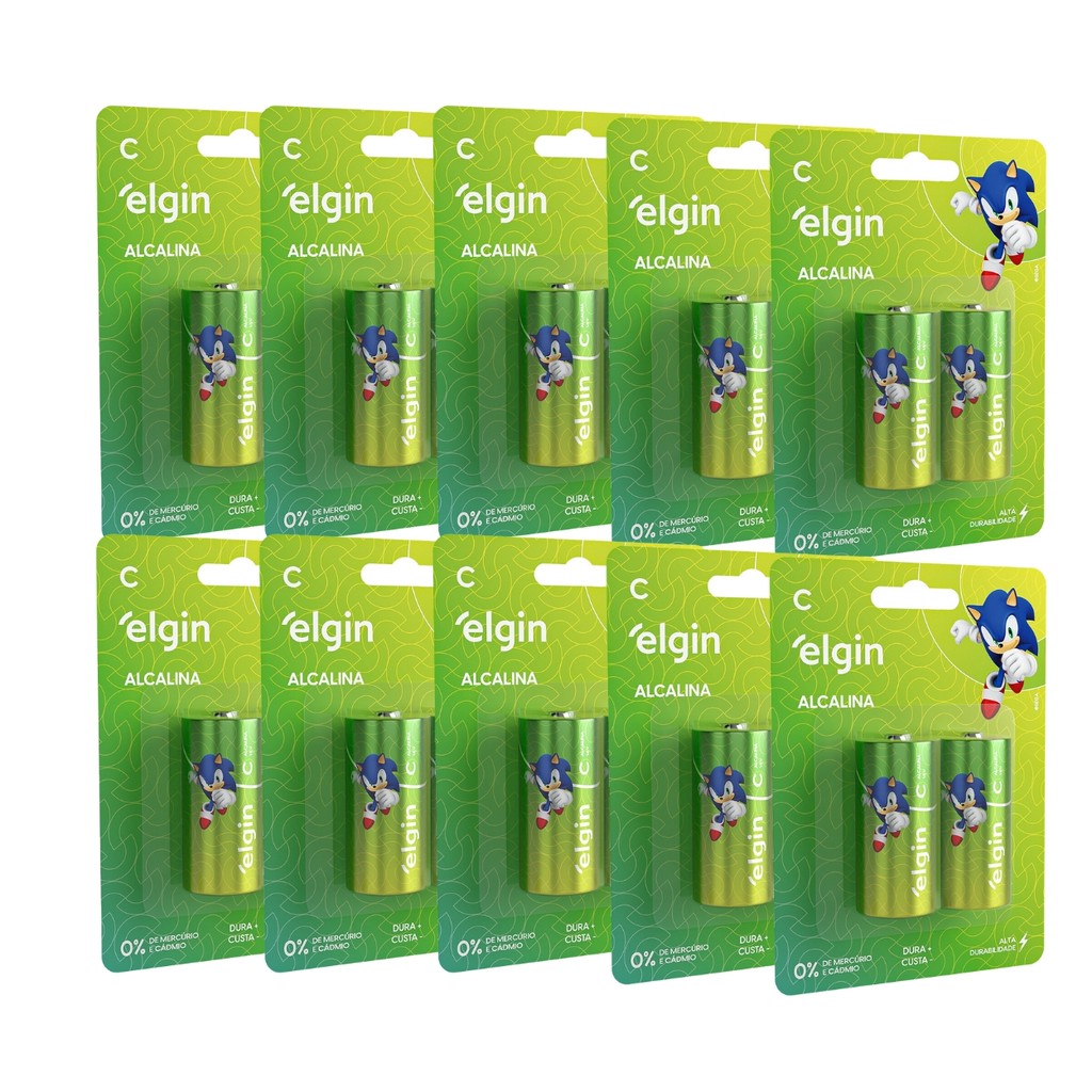Kit 20 Pilha Bateria Alcalina C LR14 Médio 10 Cartelas Elgin em Oferta na Shopee