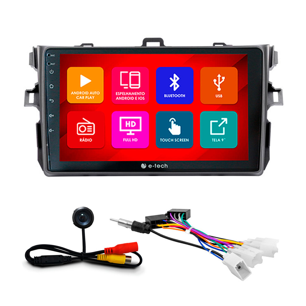 Kit Multimídia 9 Pol Corolla 2008 2009 2010 11 2012 2013 Android Auto CarPlay Qa+ 2 Din Grafite Espelhamento Android Ios em Oferta na Shopee