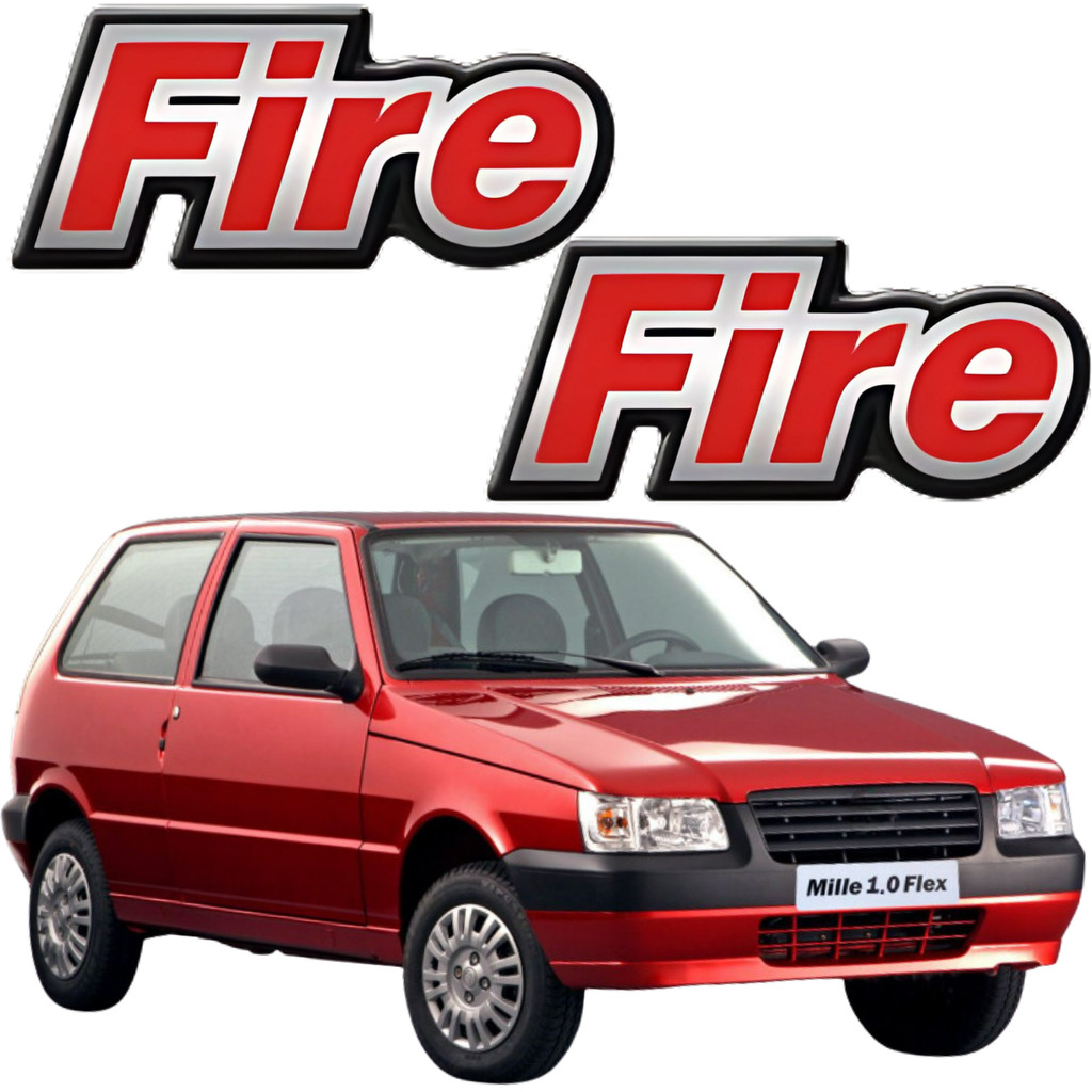Par Adesivo Emblema Lateral Fire Vermelho Fiat Uno Mille Fire 2002 2003