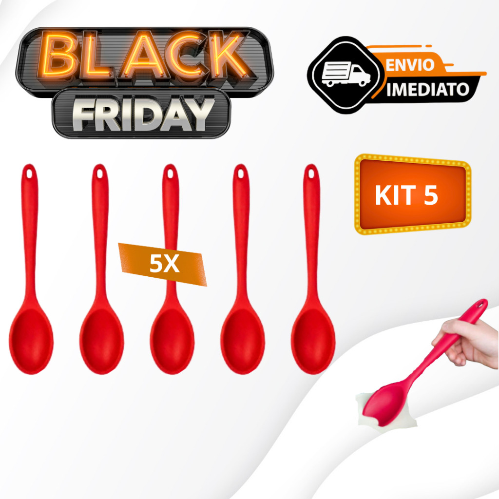 Jogo de Cozinha Vermelha 5 Peças de Silicone Utensílios e Colher para Cozinha Restaurante Buffet casa