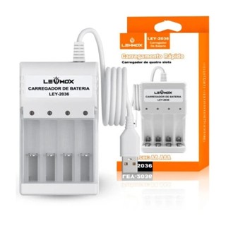 Carregador De Pilhas E Baterias Aa / Aaa Usb Com 4 Slots Bateria 9V Bivolt