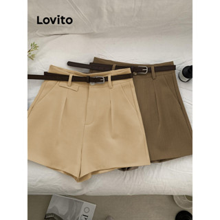 Lovito Short casual com zíper liso para mulheres LNL75228 em Oferta na Shopee