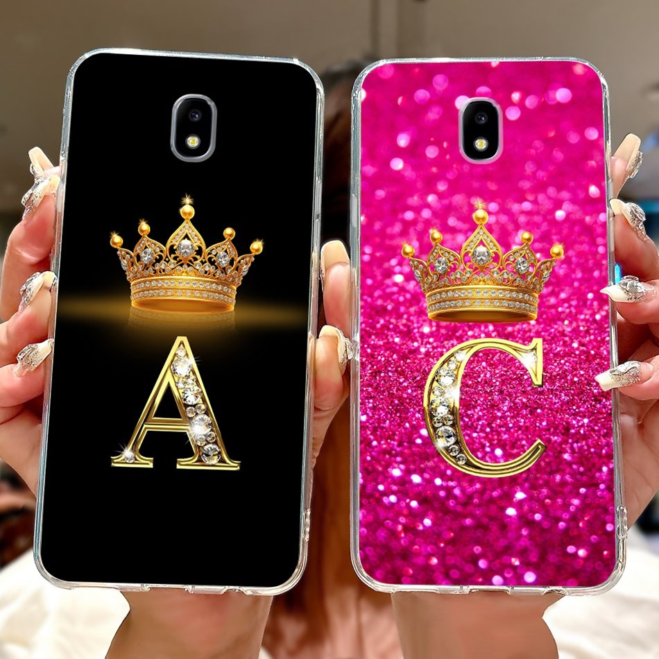 Para Samsung Galaxy J5 J7 Pro 2017 J530G J730G Moda Coroa Letra Inicial Casal Caso De Telefone Silicone Macio TPU Embala