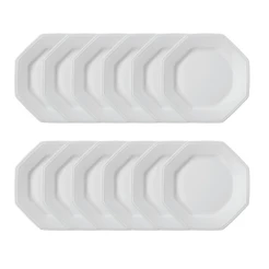 Jogo 12 Pratos de Sobremesa Prisma Brancos 20,5 cm Porcelana Schmidt