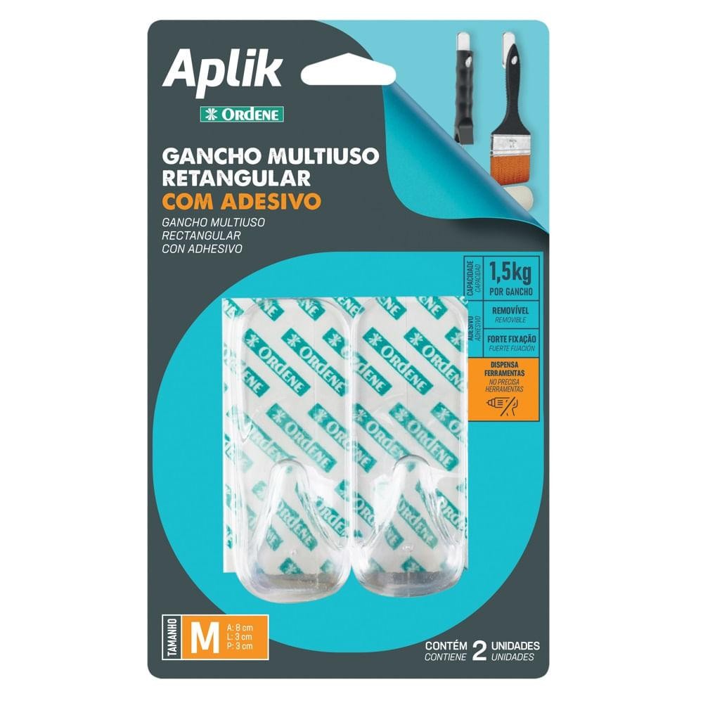 Gancho Adesivo Plástico Retangular Médio Cristal Aplik Ordene 2 Peças em Oferta na Shopee