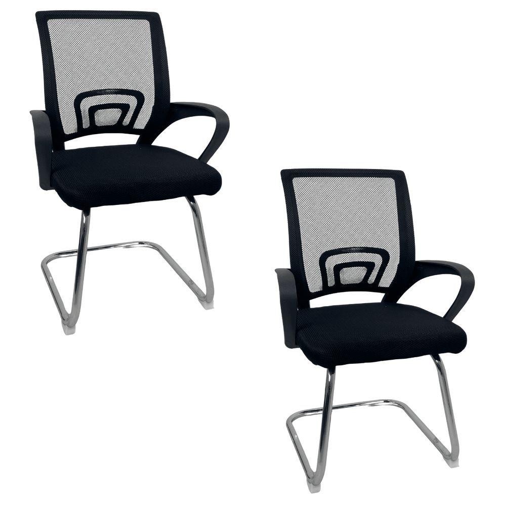 Kit 2 Cadeiras De Escritório Begonia Oficial Tela Mesh Fixa Preto em Oferta na Shopee