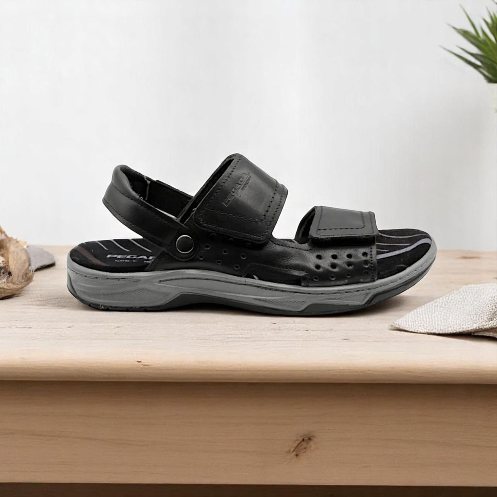 Sandália Masculina Pegada Couro Amortecimento Papete Ortopédica Conforto 132254