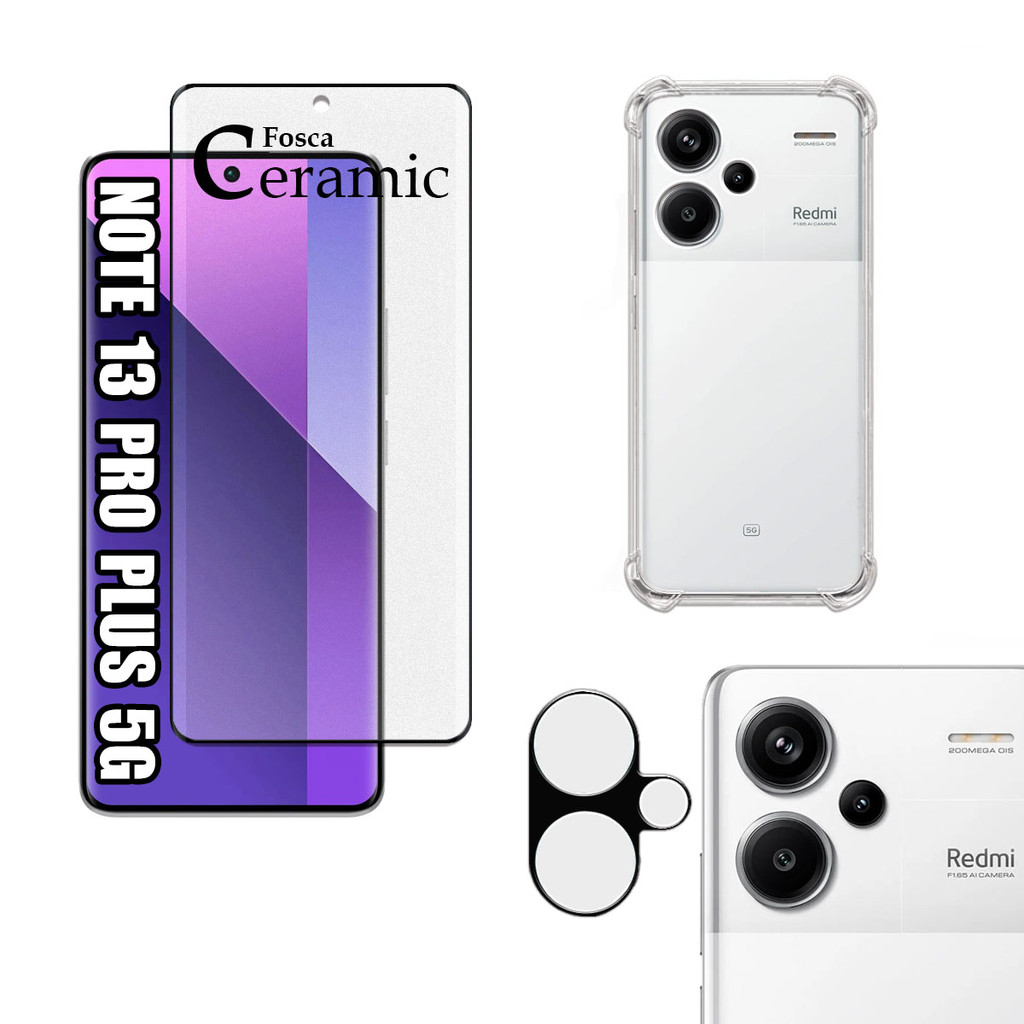 KIT Para Xiaomi Redmi Note 13 Pro Plus- Película Fosca de Cerâmica 9D + Capa + Câmera em Oferta na Shopee