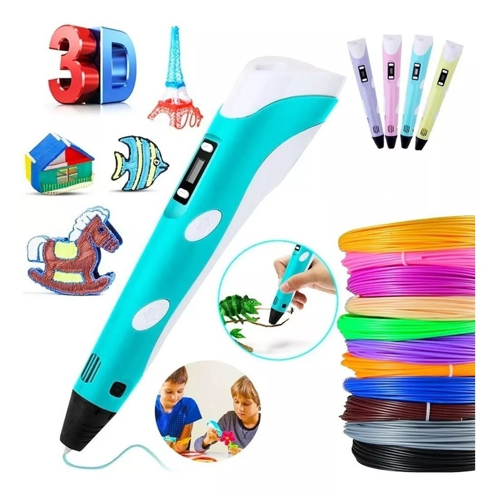 Caneta 3D Impressora Manual Infantil e Adulto Com Filamentos DIY Filamento Plastico ou ABS Tela LCD Desenho 3D Seguro