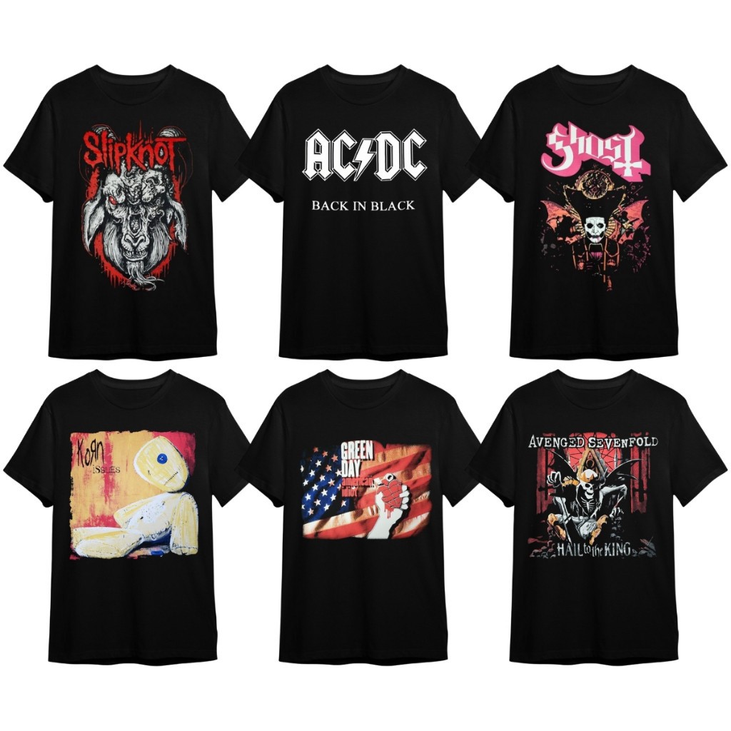 Camisa Camiseta Banda De Rock Preta Ghost Slipknot Korn Avenged Green Day AC/DC Metallica Ozzy Envio Imediato