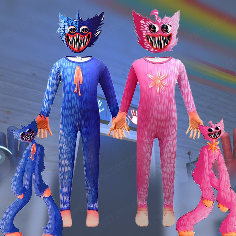 Conjunto de Máscara e Fantasia Cosplay Huggy Wuggy de Poppy Playtime para Crianças, Unissex, para Festas e Eventos, Supr