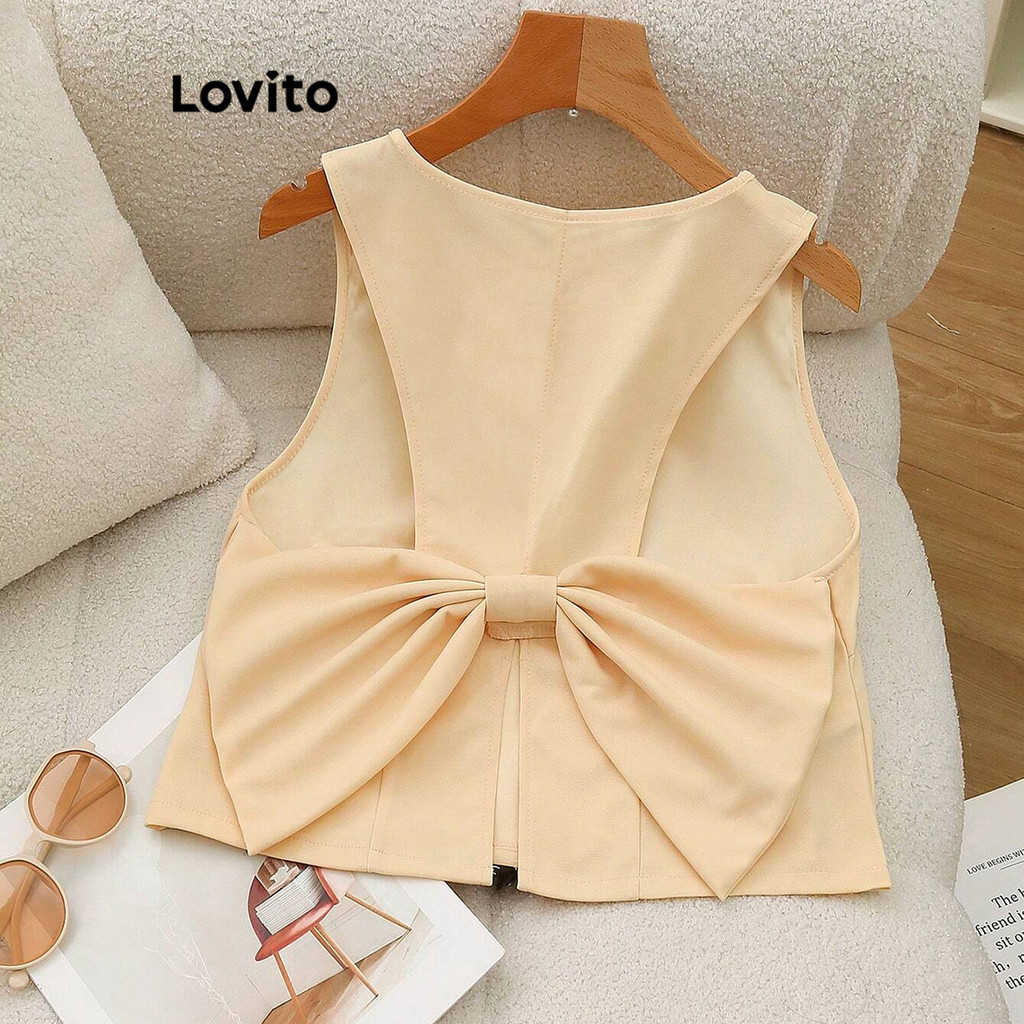Lovito Blusa casual lisa com laço nas costas para mulheres L109MD666 em Oferta na Shopee