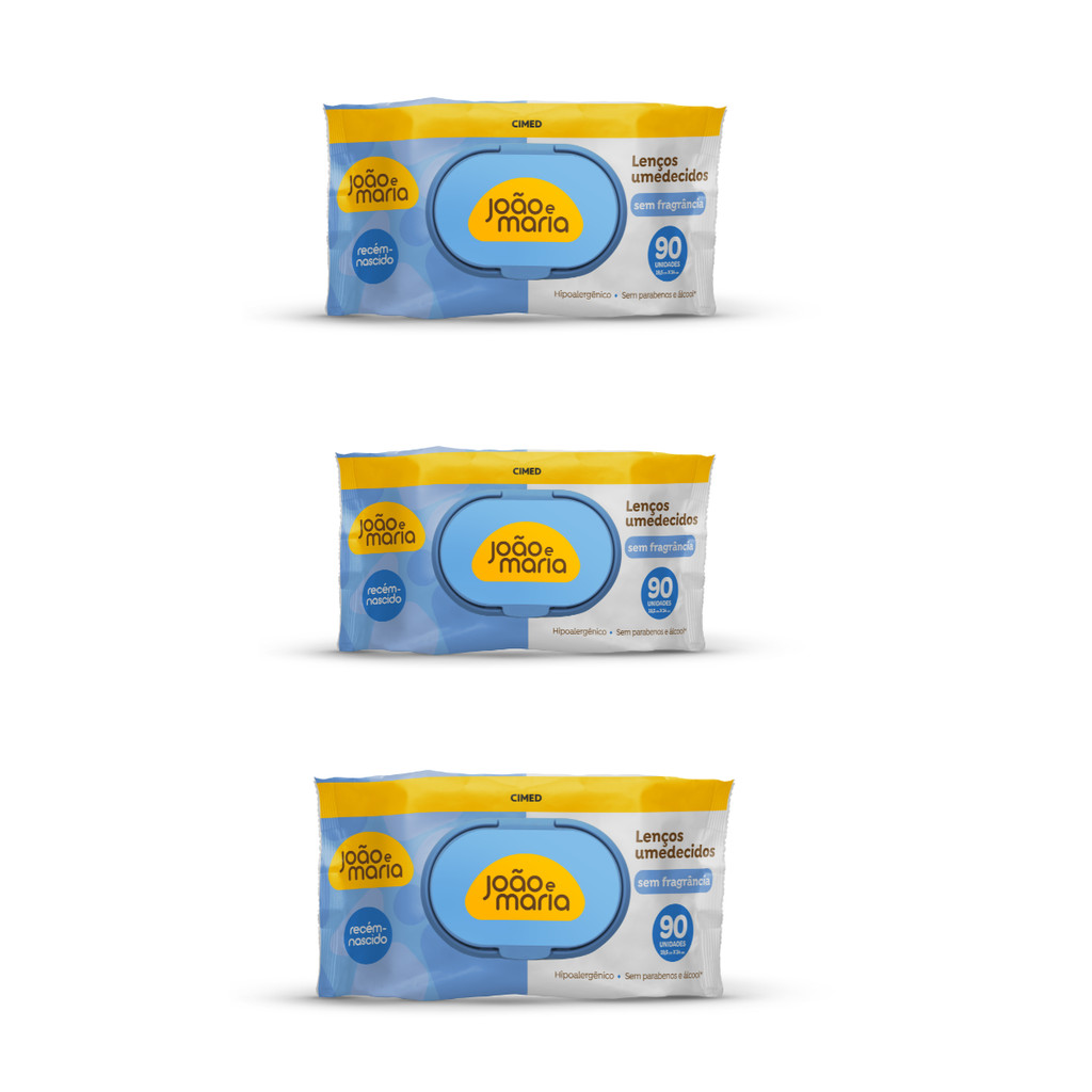 Kit 3 Und Lenço Umedecido João e Maria Sem Fragrância 90un em Oferta na Shopee
