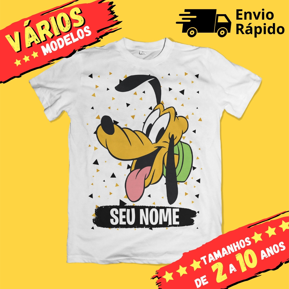 Camiseta Camiseta Infantil Unisse Pluto - Personalizada com Nome (Opcional) Envio Rapido