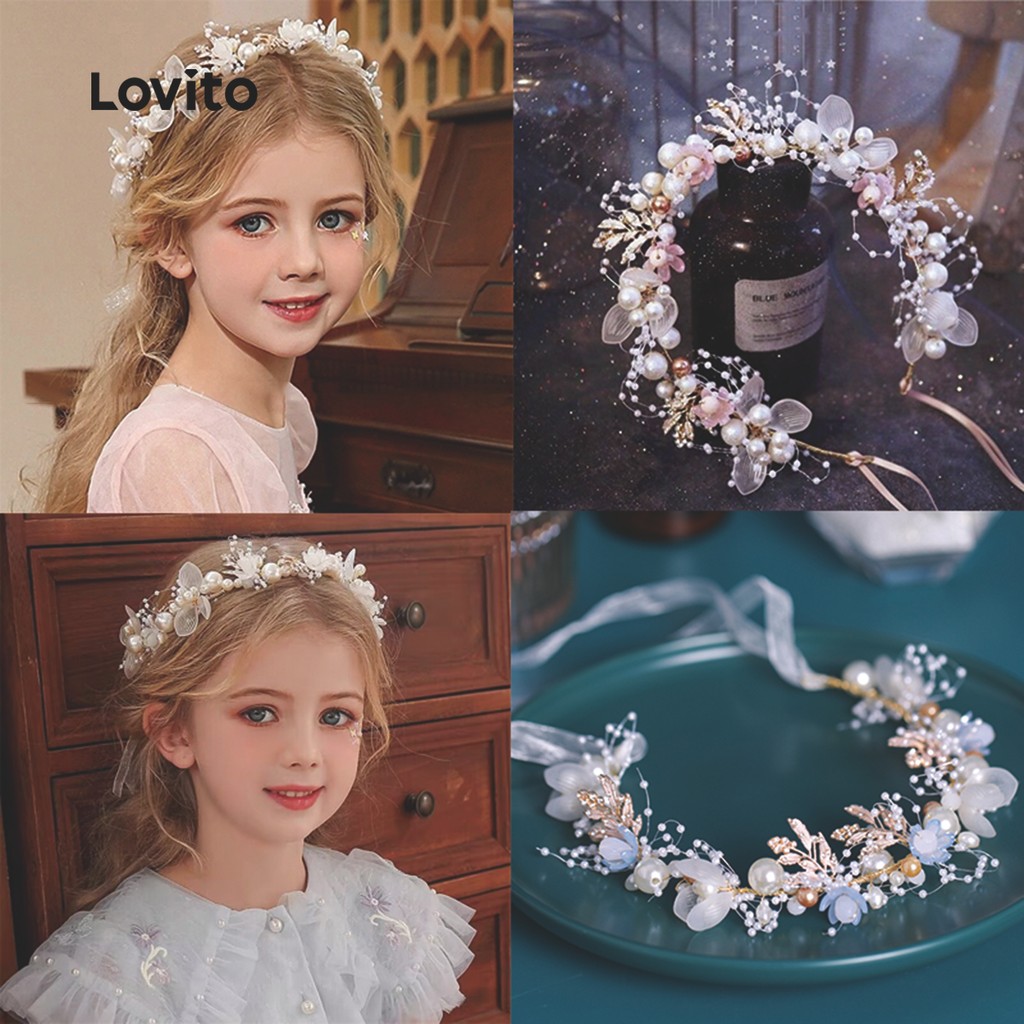 Lovito Lindos Grampos De Cabelo Florais Com Strass Para Bebês E Crianças LCS099097 em Oferta na Shopee