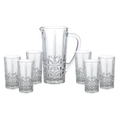 Conjunto 6x Copos Altos 270ml e 1x Jarra 1L Vidro Stella Wolff para Água Sucos Bebidas Mesa Posta Servir Receber Casa