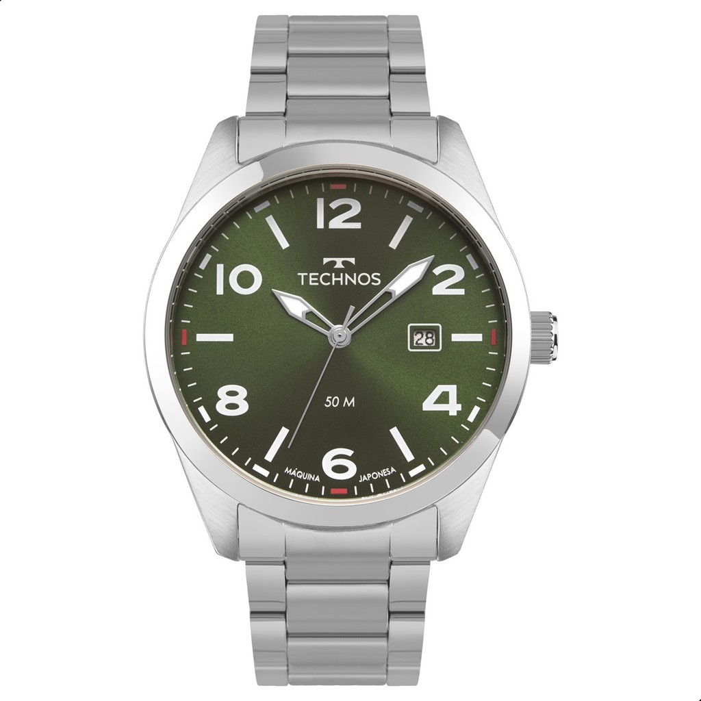 Relógio Masculino Technos Verde Prata Analógico Calendário Resistente a Água Presente pai 2115TYP/1V em Oferta na Shopee