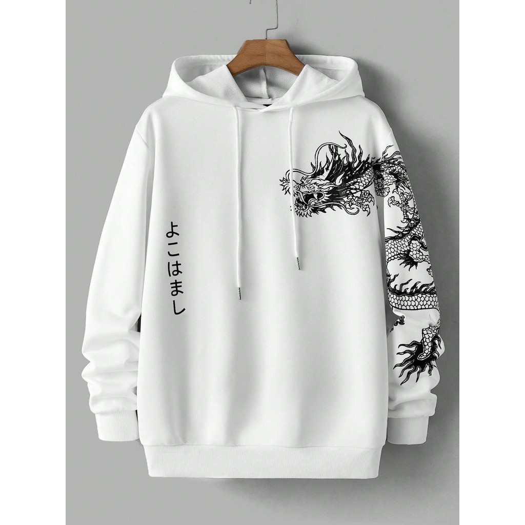 Moletom Com Capuz Estampa De Dragão Japonês Y2K Streetwear